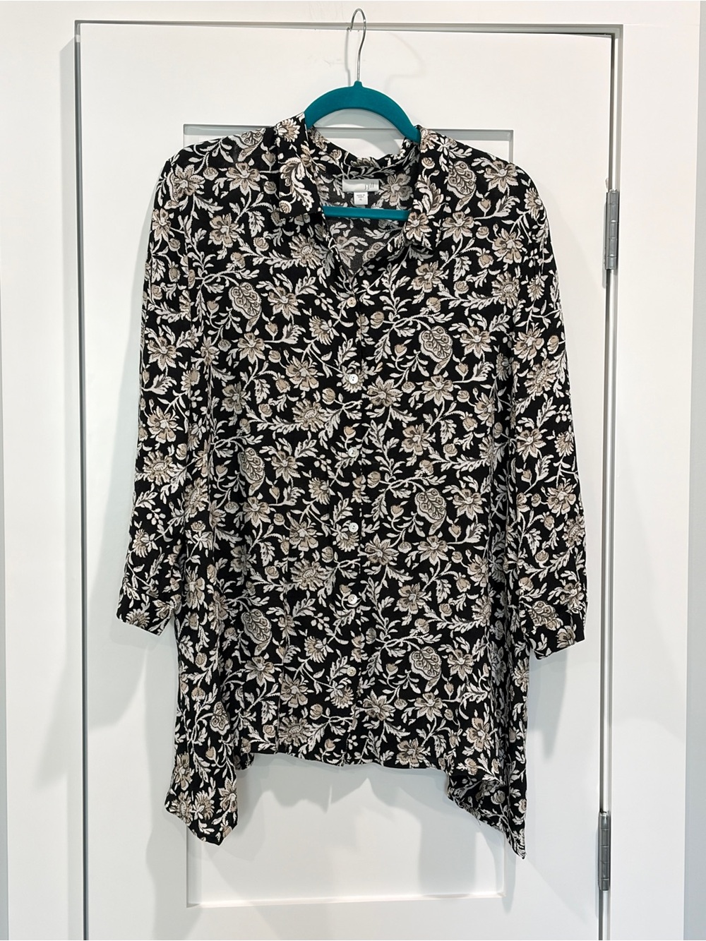 J. Jill Black Tunic with Cream Floral Print